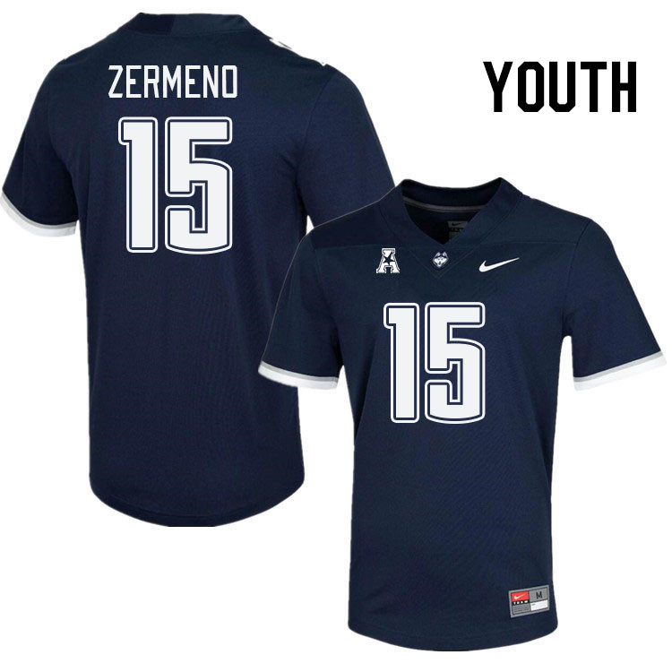 Youth #15 Brayden Zermeno Connecticut Huskies College Football Jerseys Stitched Sale-Navy